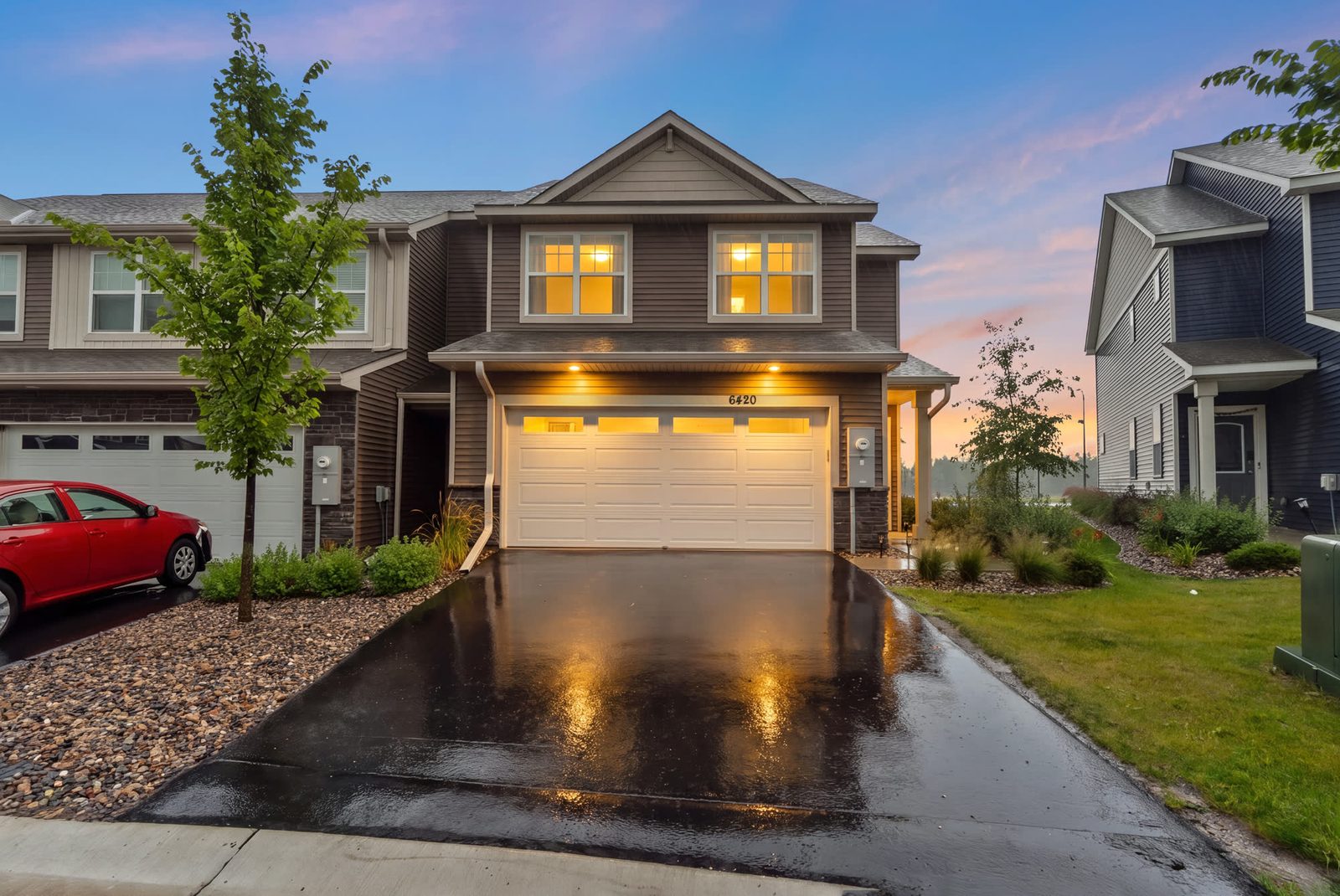 A home photographed at twilight in Minnesota